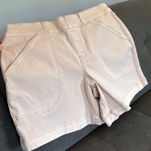 Spanx cotton stretch light peach tan front pocket high waist shorts size large - Picture 5 of 5